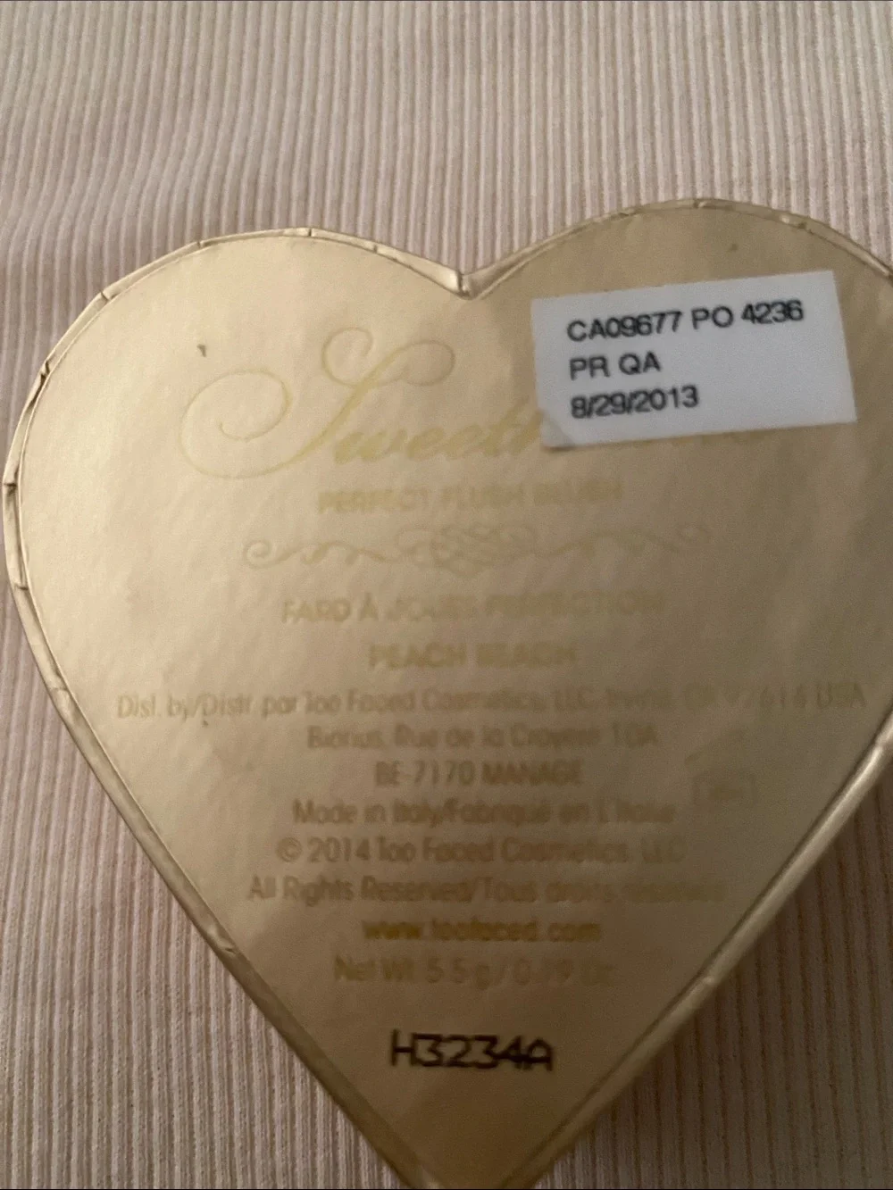 Too Faced Sweethearts Perfect Flush Blush in the shade “Peach Beach “